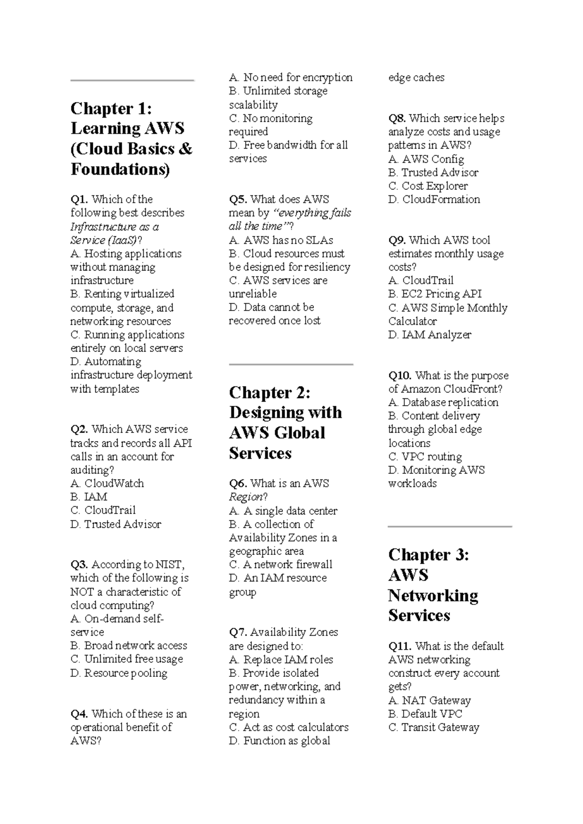 CFA 5 Prep Test: AWS Cloud Services Practice Questions - Studocu