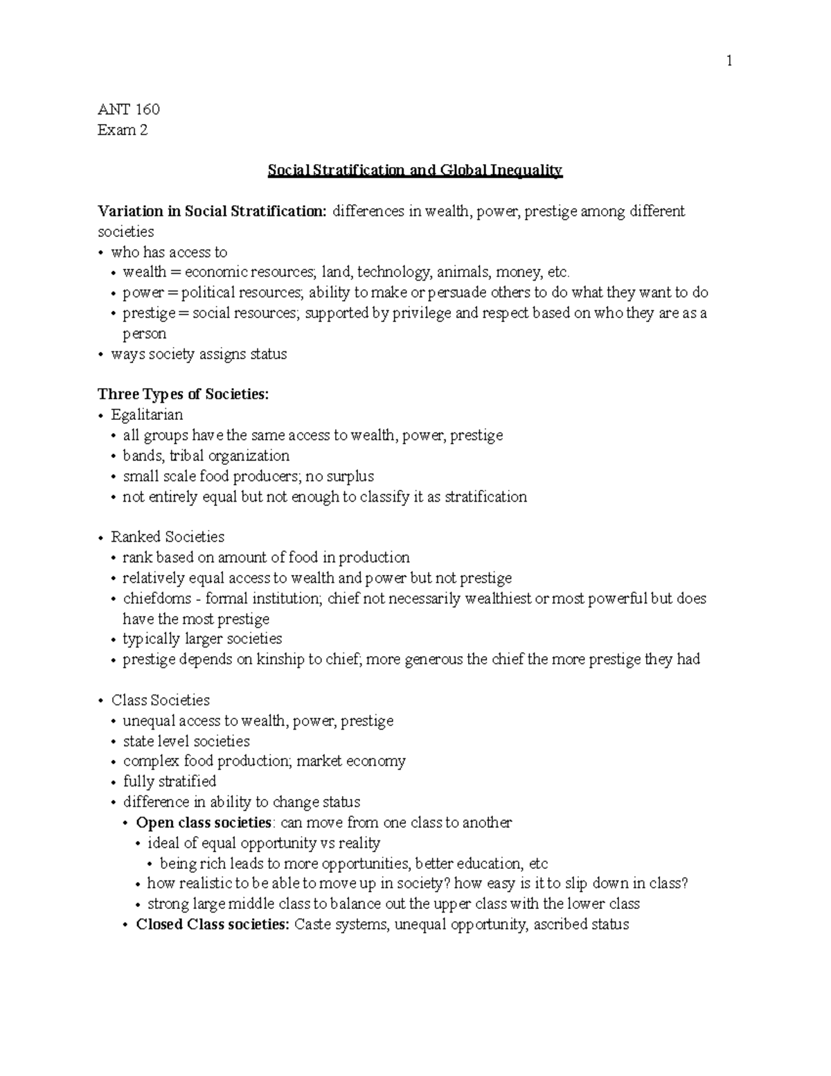 ANT 160 unit 2 - Lecture notes 2 - !1 ANT 160 Exam 2 Social ...
