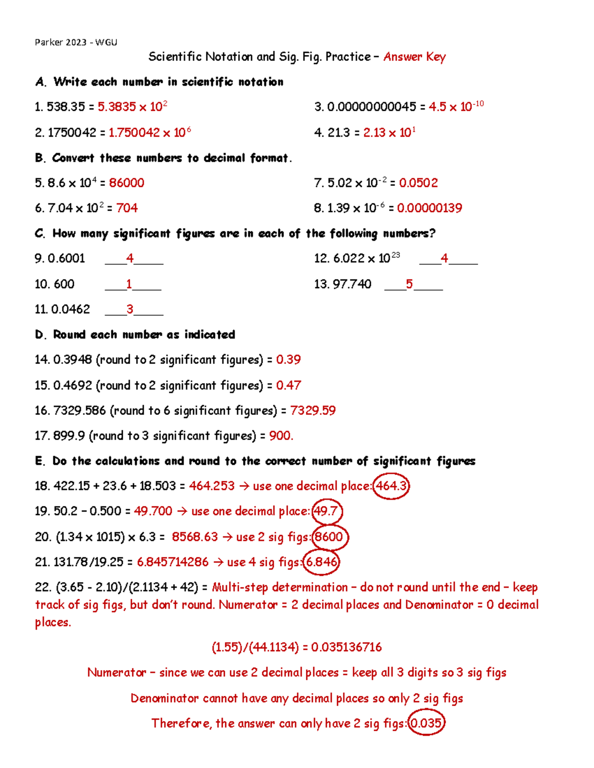 WGU MATH 2023 Scientific Notation & Sig. Fig. Practice Answer Key - Studocu