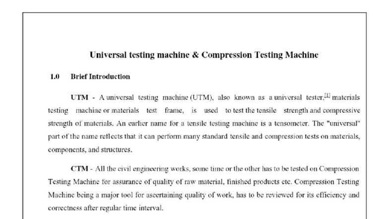 Compression Testing Machine Overview and Applications - UTM/CTM - Studocu