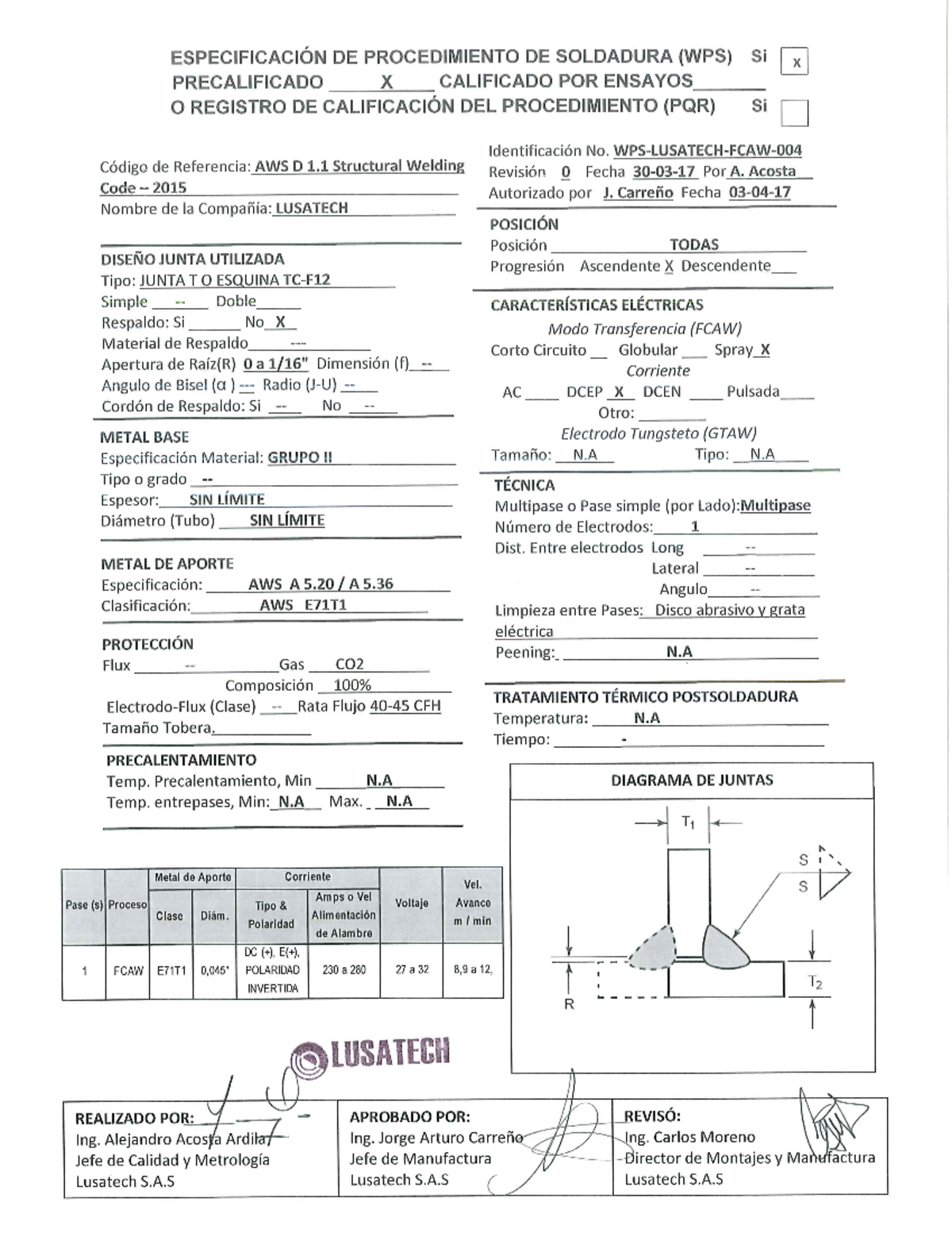 WPS FCAW 004 - Especificación de Procedimiento de Soldadura - Document Preview