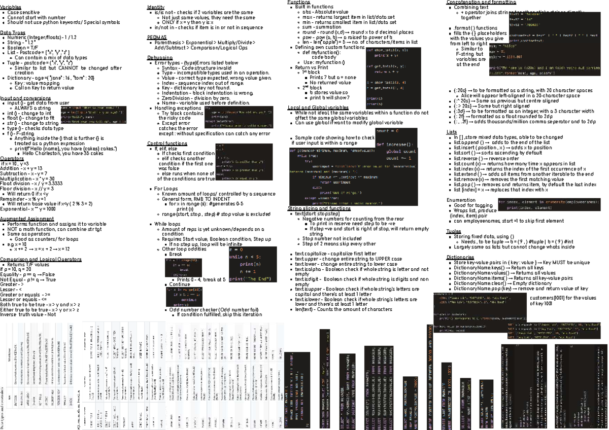 Python 101: Final Exam Cheatsheet on Variables and Data Types - Studocu