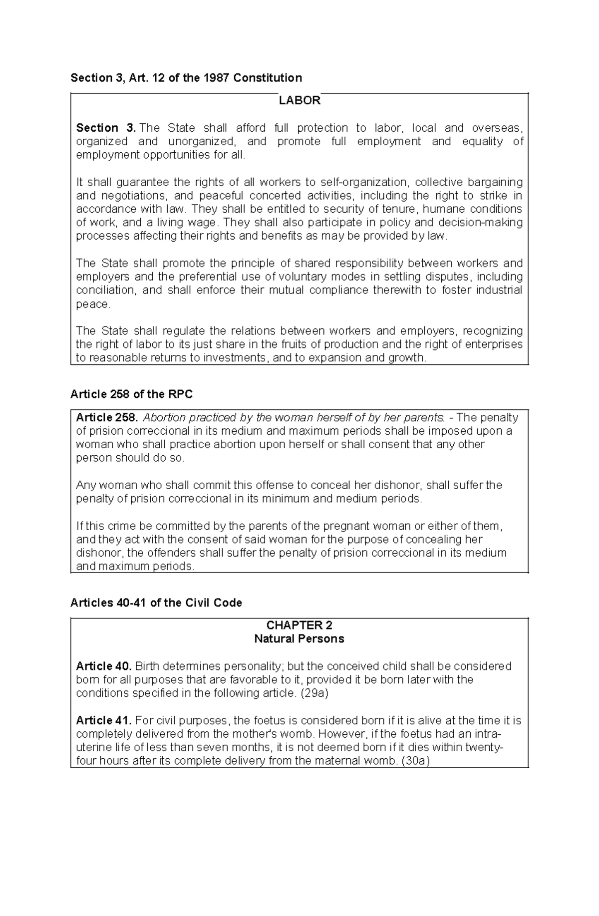 Memorization Consti 2 - Sections 1-5 Bill of Rights Section 1. No ...