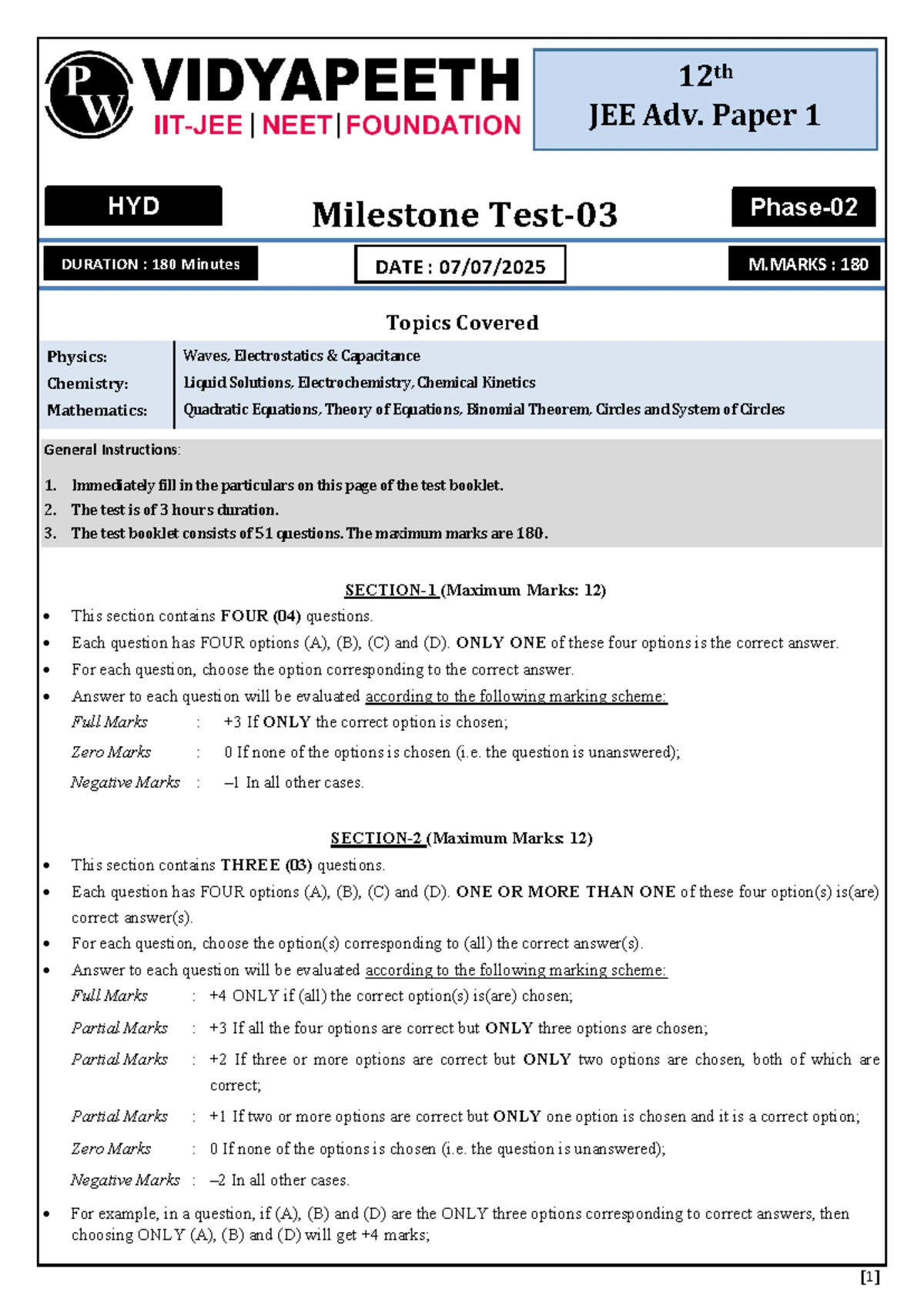 JEE Adv. 12th Paper 1 Solutions & Answer Key (LJ MT03) - Studocu