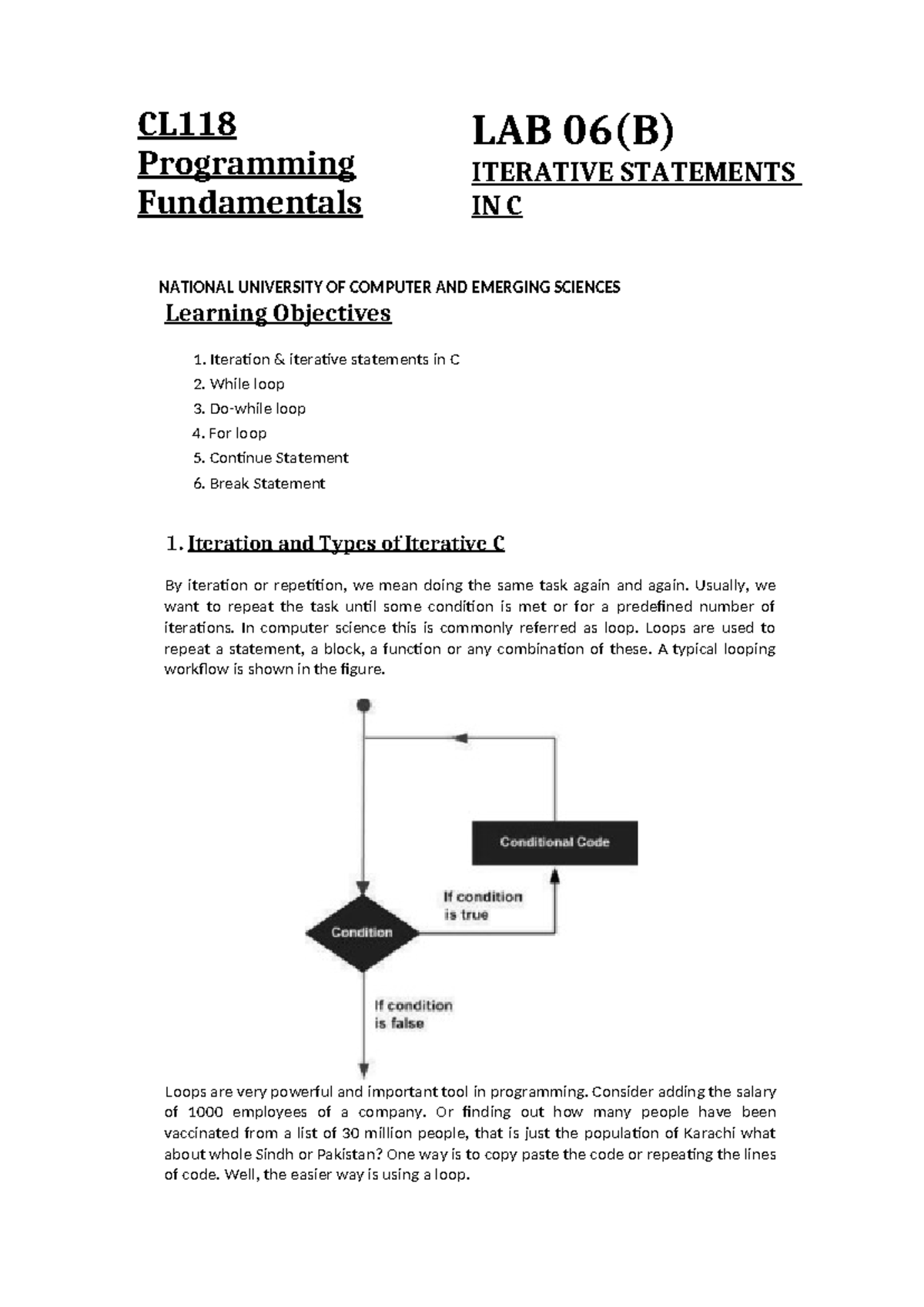 LAB 06: Understanding Iterative Statements in C Programming - Studocu