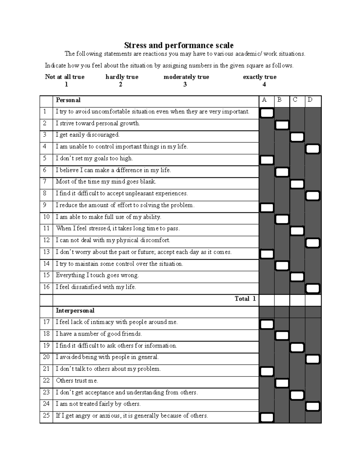 Stress and Performance Scale - Stress and performance scale The ...