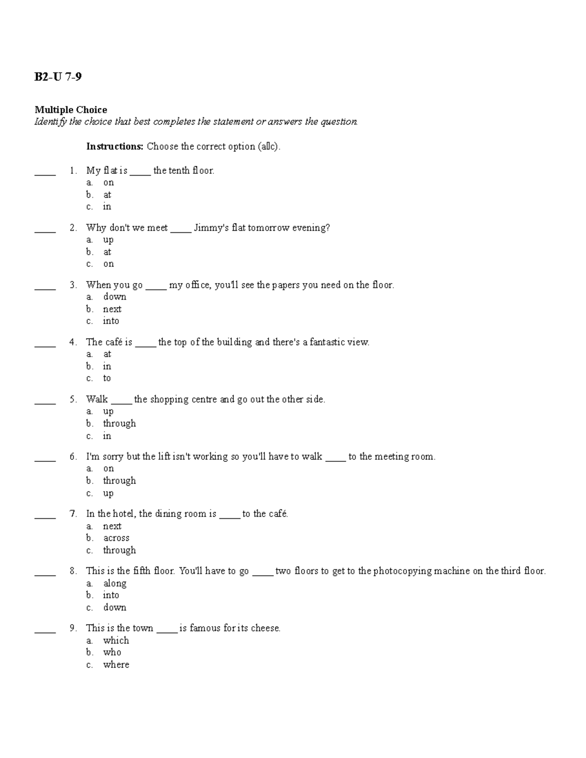Anh ‌Văn 3 - B2 - B2-U 7- Multiple Choice Identify the choice that best ...