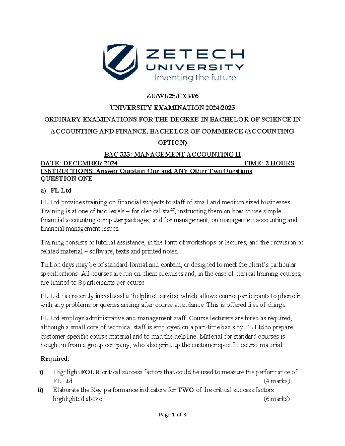 BAC 323 - Management Accounting II Exam Notes for December 2024 - Studocu