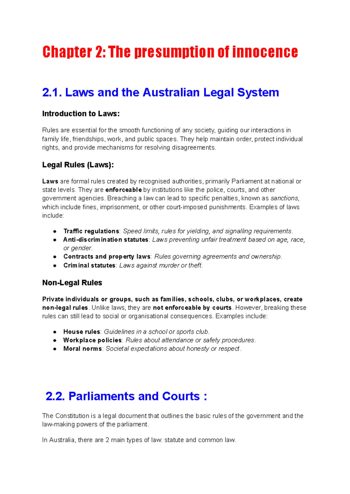 Legal Studies AOS 1 SAC 1: Chapter 2 & 3 Overview - Studocu