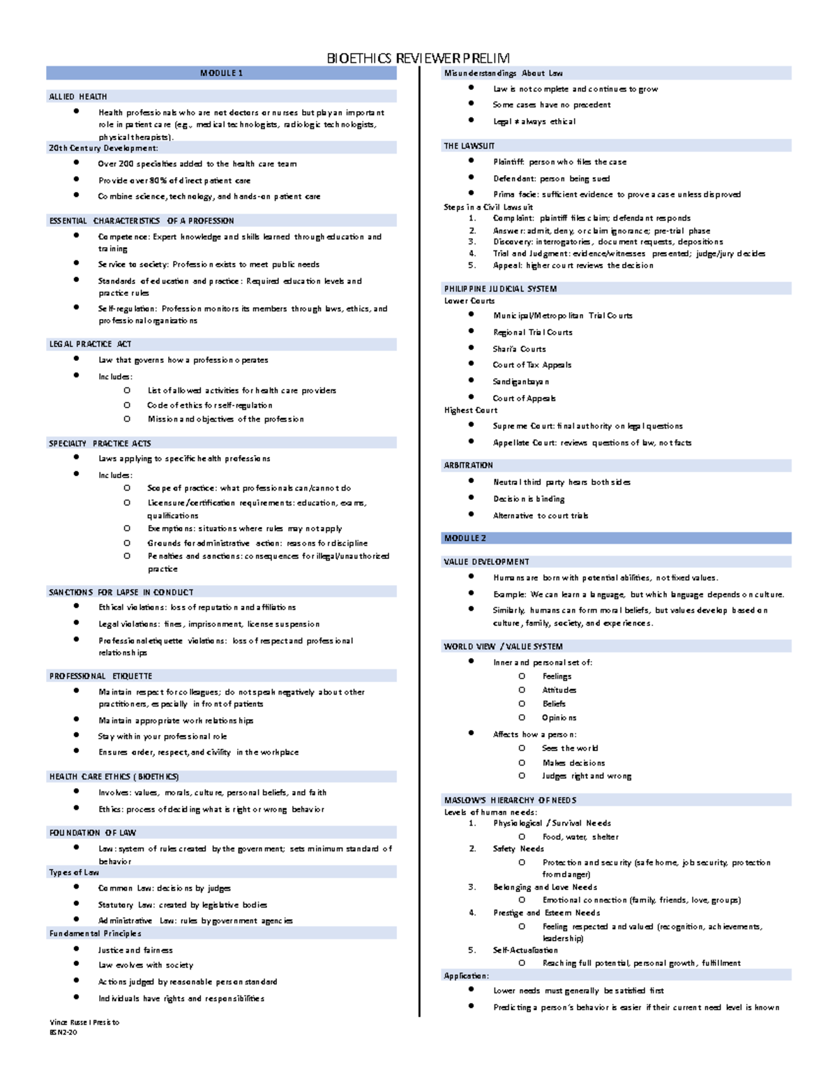 BIOETHICS REVIEWER PRELIM MODULE 1-6 ALLIED HEALTH NOTES - Studocu