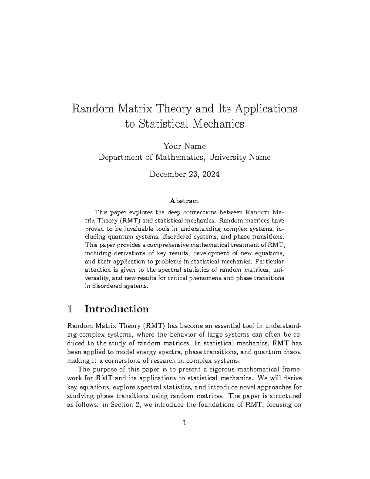 Paper - Random Matrix Theory and Its Applications to Statistical ...