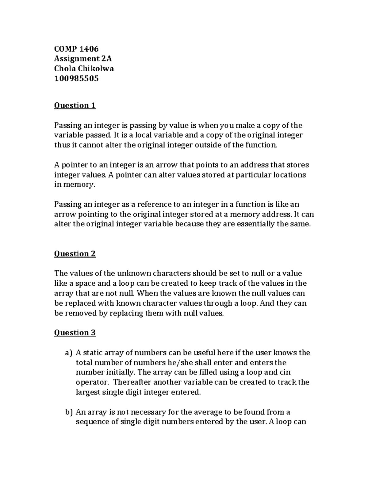 1406CW15A2ATheory - Theory Section of Assignment - COMP 1406 Assignment ...