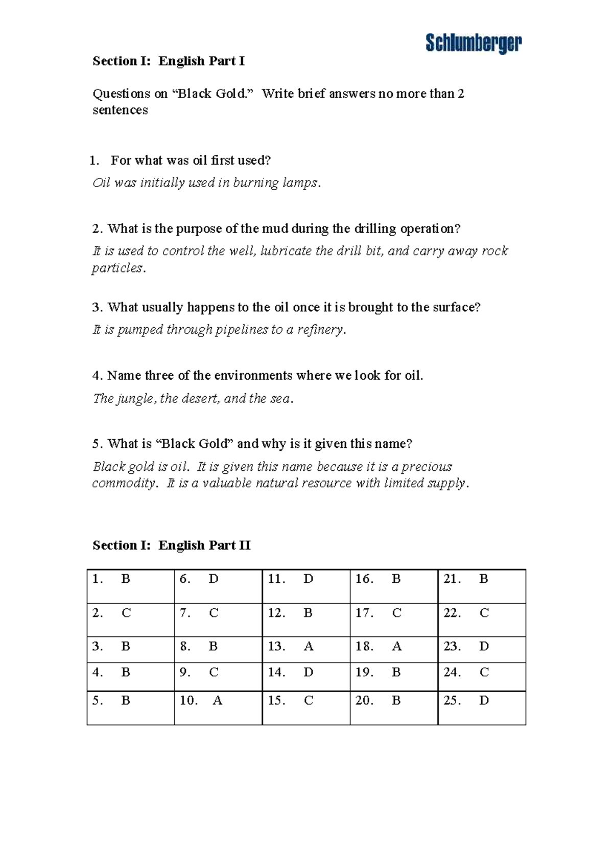 English Section I: Brief Answers & Answer Sheet for Test 3 - Studocu