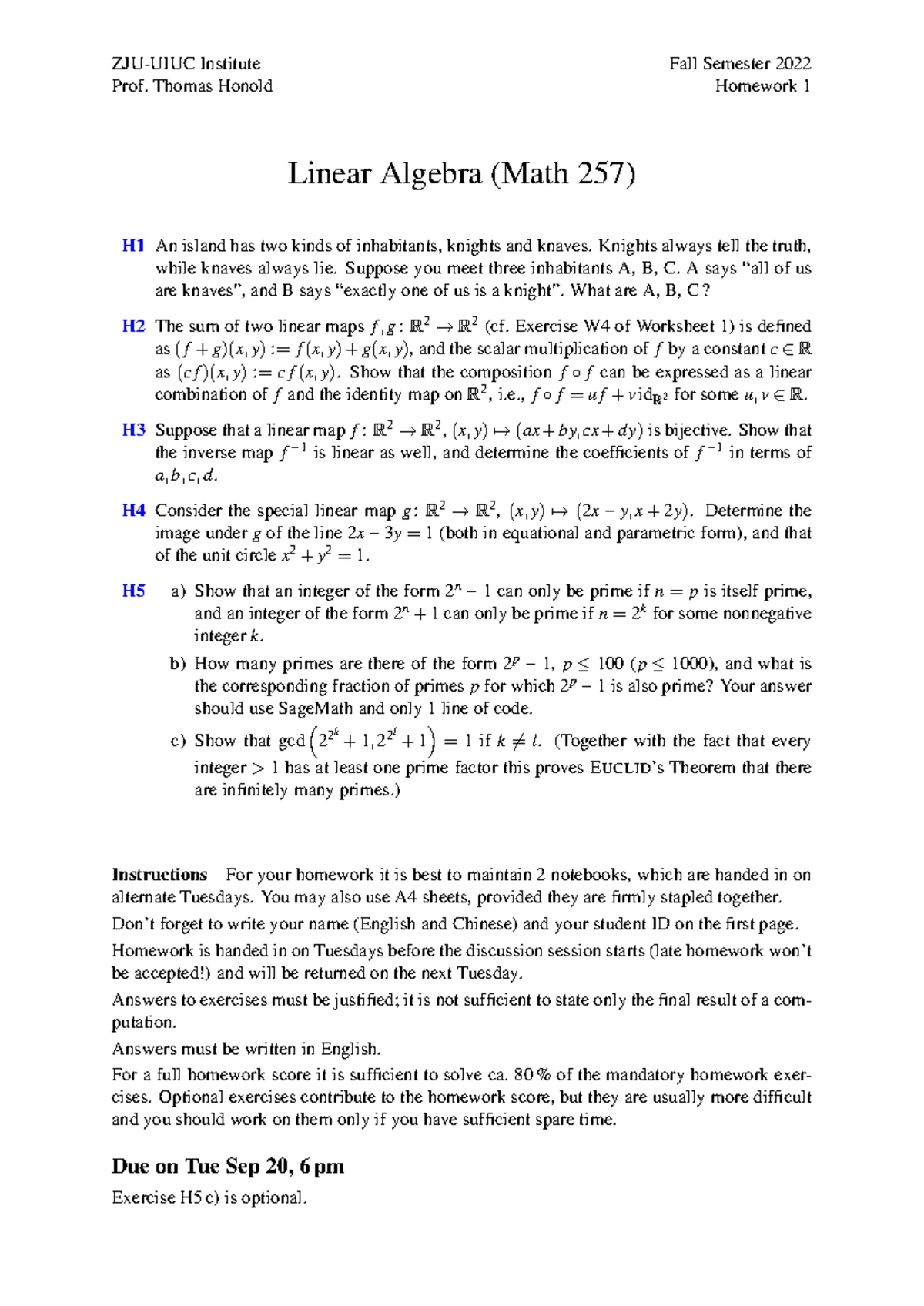 Homework 2 Solutions - Linear Algebra w/ Comp. Apps (MATH 257) - Studocu