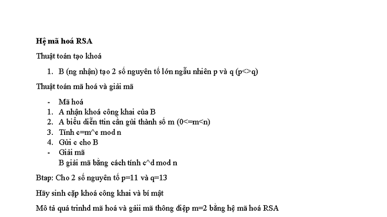 Hệ mã hoá RSA - hệ mã hóa rsa - An toàn bảo mật - Hệ mã hoá RSA Thuật ...