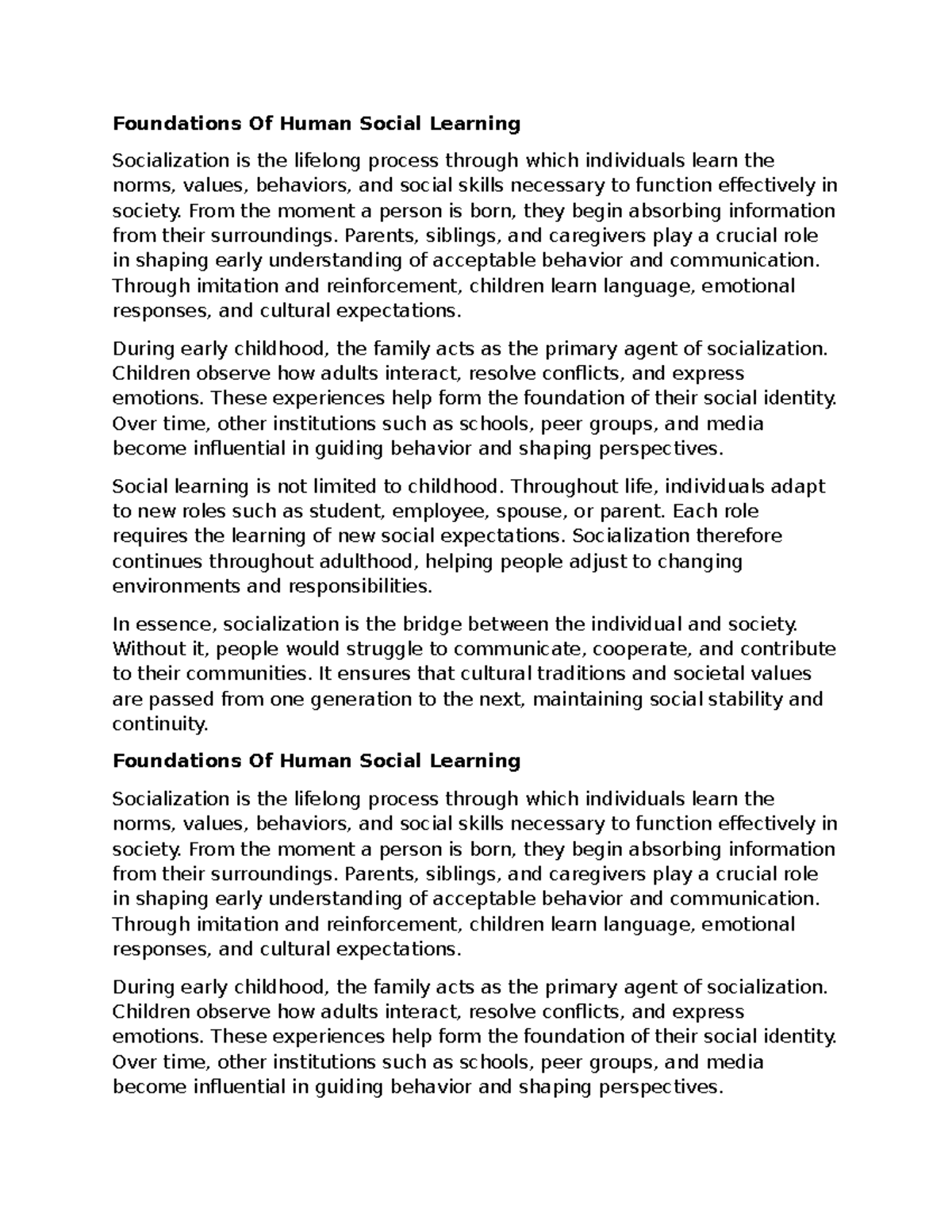 Foundations of Human Social Learning: A Lifelong Process - Studocu