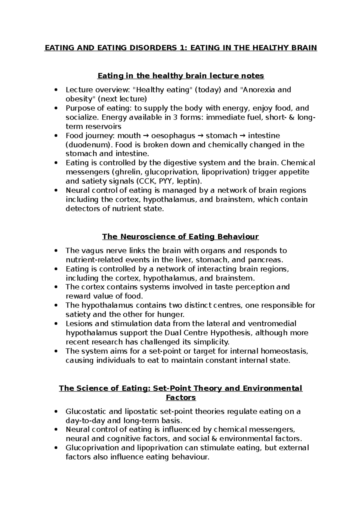 Eating and Eating Disorders 1 - EATING AND EATING DISORDERS 1: EATING ...