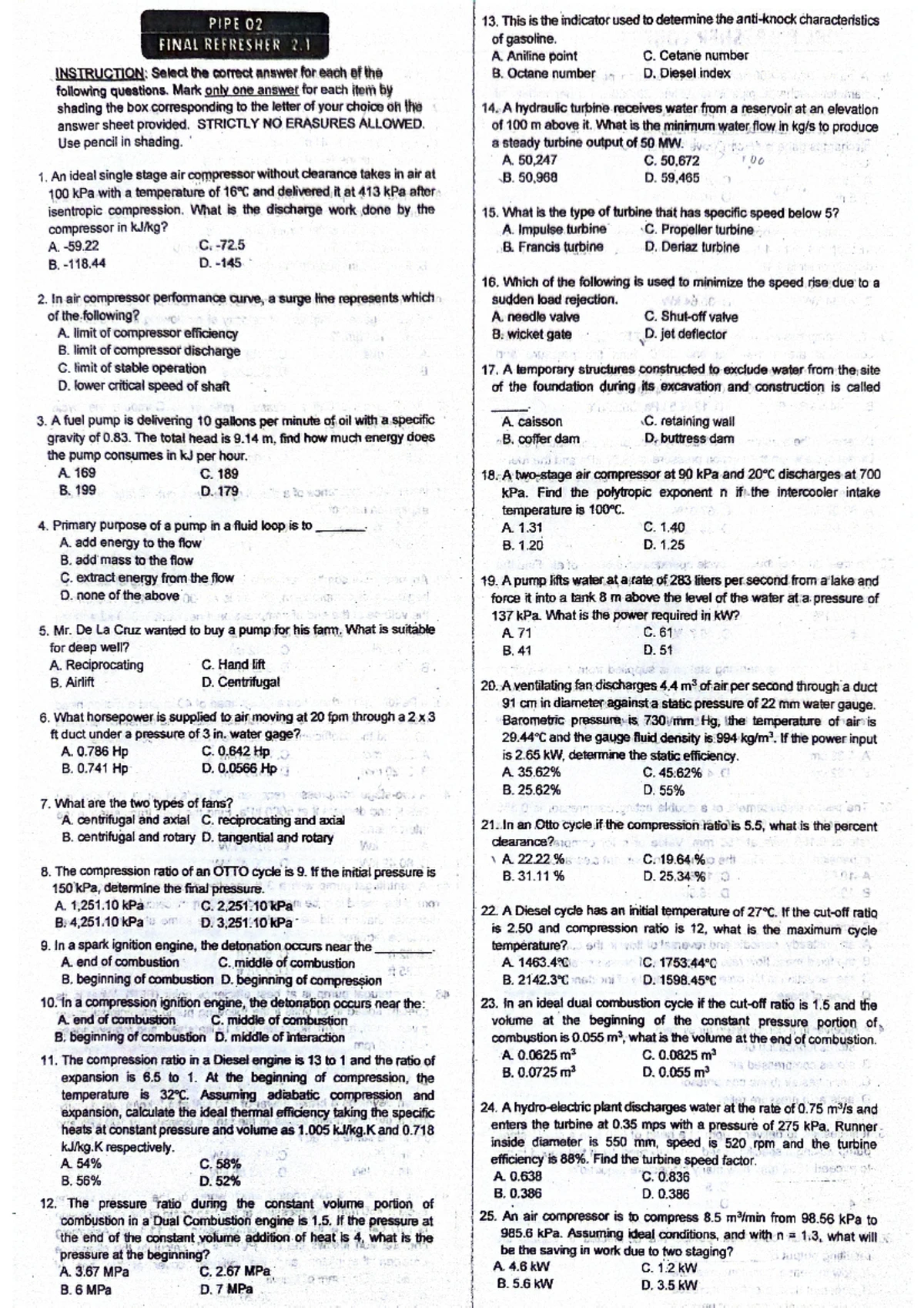 Applied Mechanical Engineering - Practice Problems for Exam - Studocu