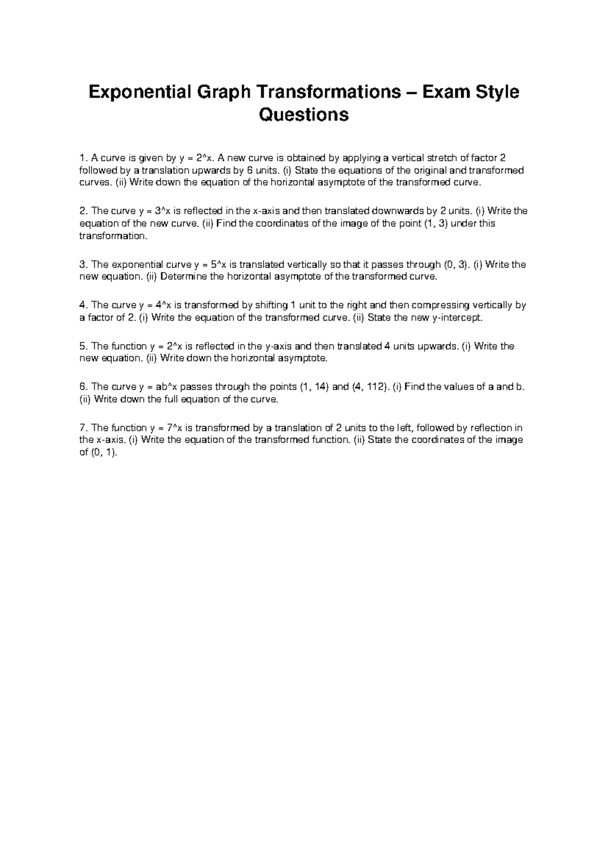 Exponential Transformations Exam Style Questions - Studocu