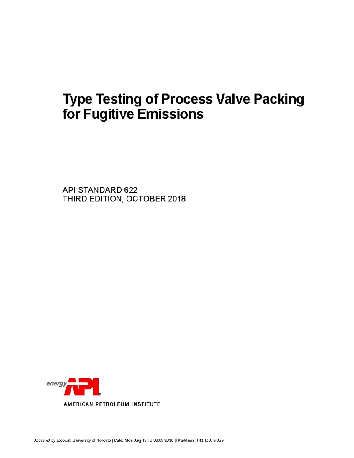 API 622: Type Testing of Process Valve Packing for Fugitive Emissions ...