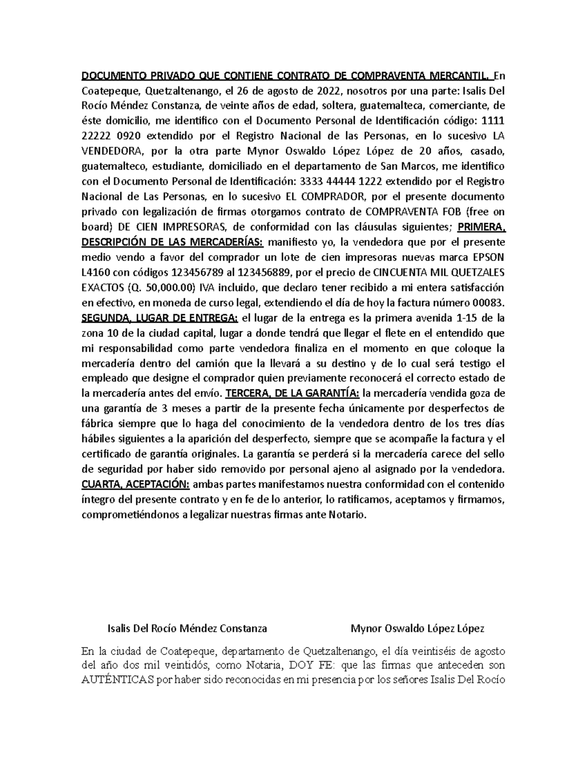 Contrato de Compraventa Mercantil - 26 de Agosto de 2022 - Document Preview