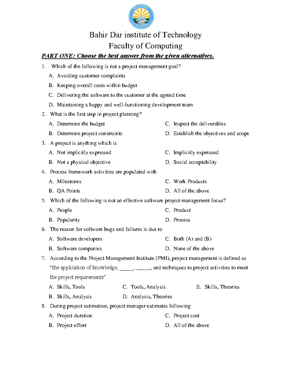 Project Management Model Exit Exam: Key Concepts and Questions - Studocu