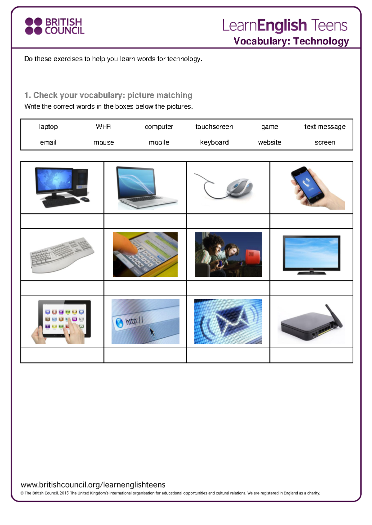 Vocabulary Exercises for Technology Terms - Studocu