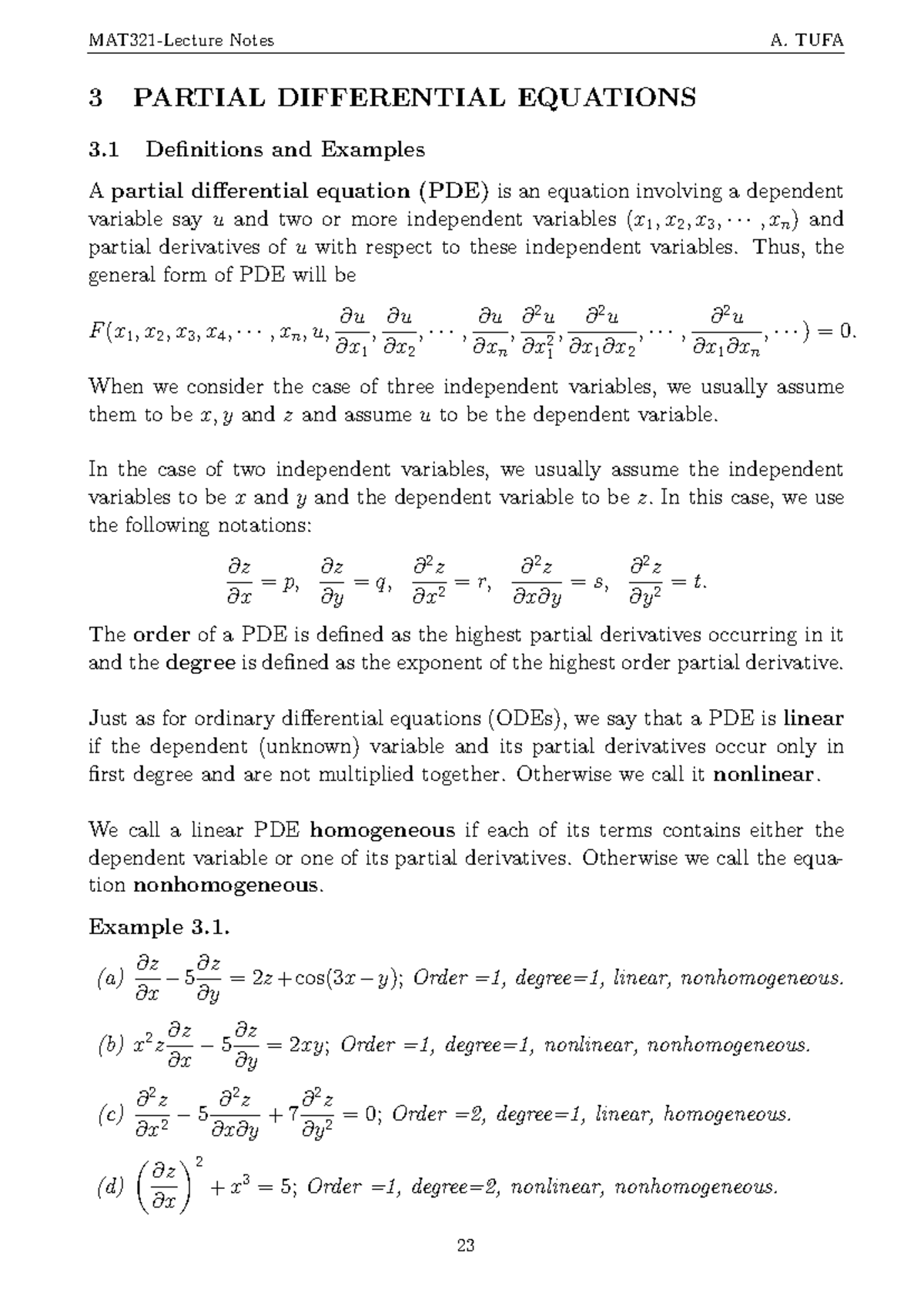 Math 392 Lecture Notes: Partial Differential Equations Overview - Studocu