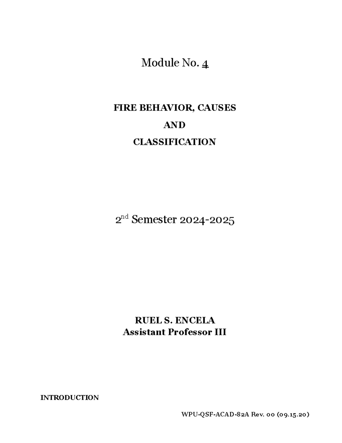 Module 4: Fire Behavior, Causes, and Classification Overview - Studocu
