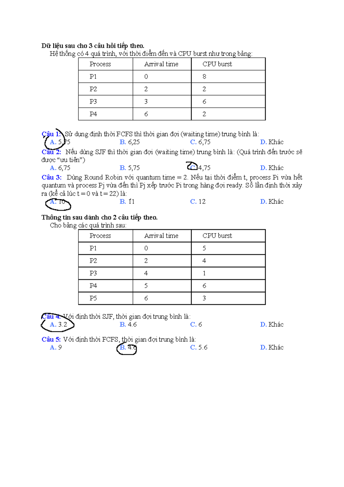 Bài Tập CPU Scheduling (2) - Định Thời FCFS, SJF, RR - Studocu
