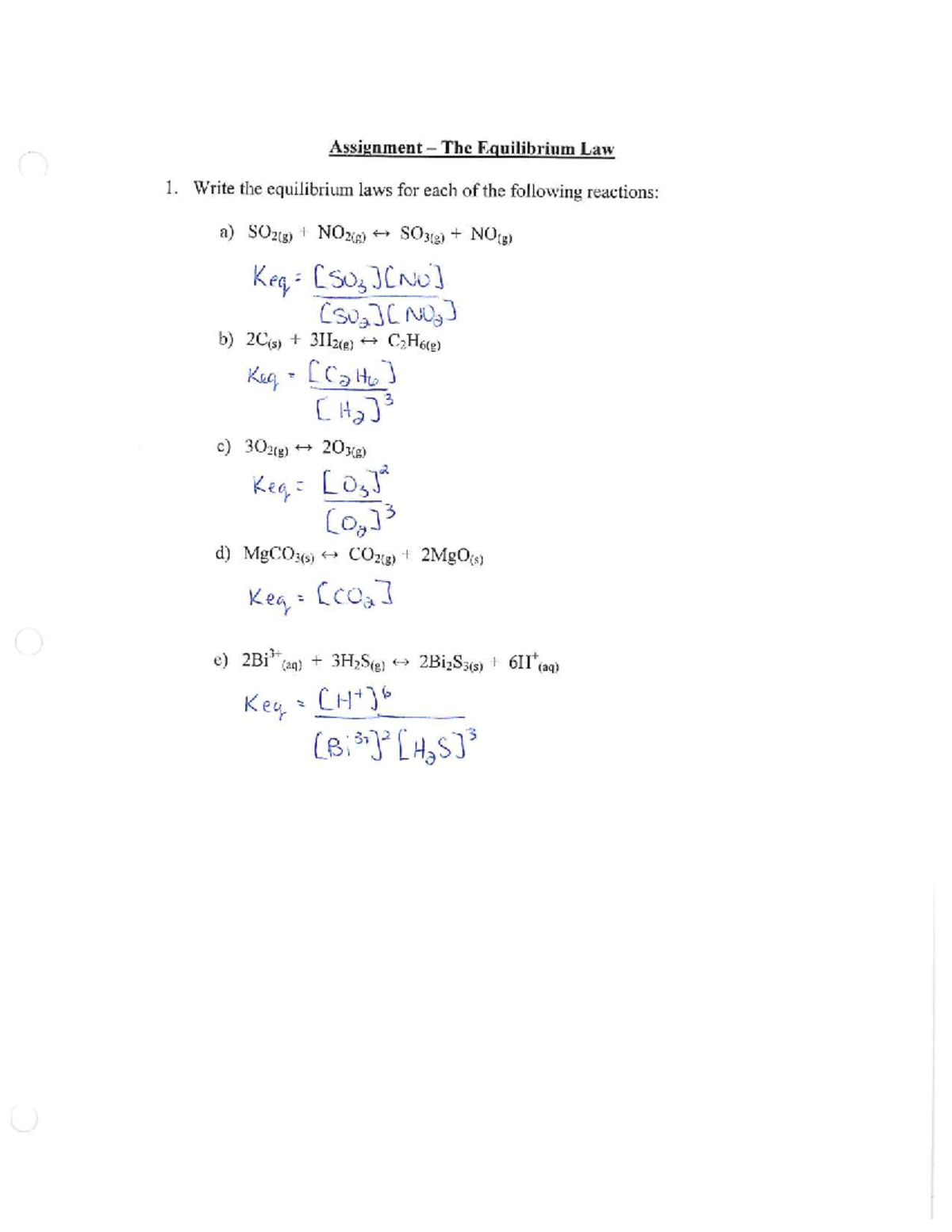40S Assignment - The Equilibrium Law and Reaction Analysis - Studocu