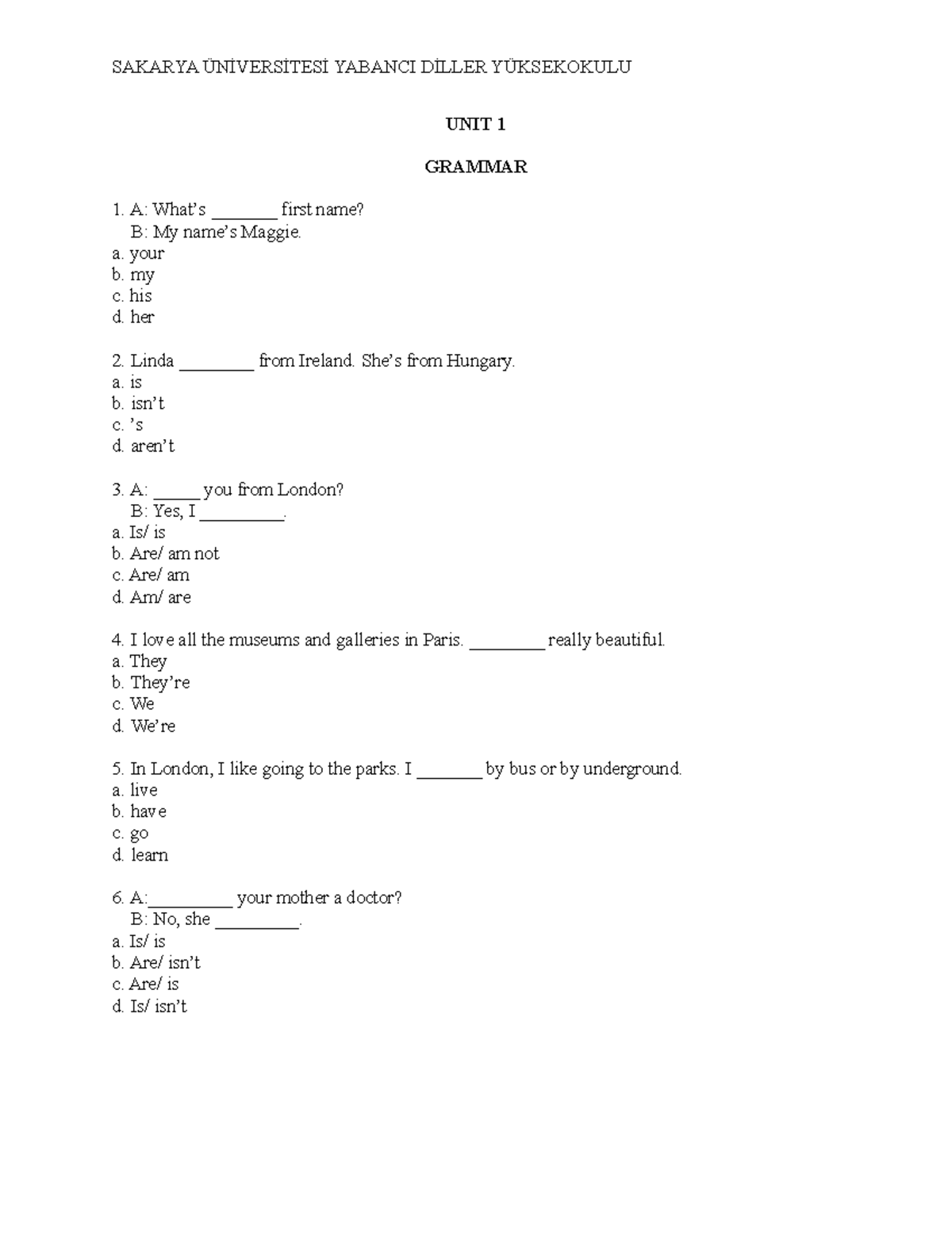 UNIT 1 - Grammar and Vocabulary Exercises - Studocu