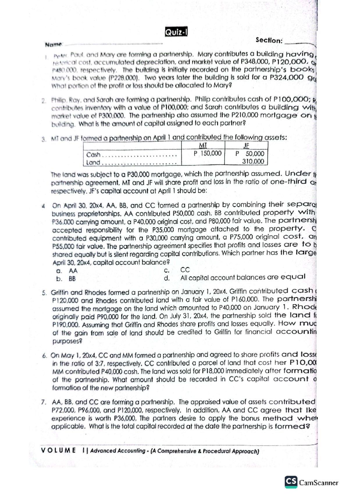 QUIZ 1 & 2: Partnership Formation and Capital Allocation Principles ...