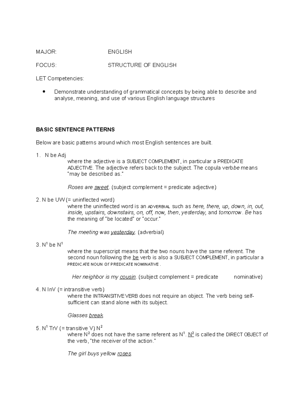 LET Reviewer: Understanding the Structure of English for MAJOR: ENGLISH ...