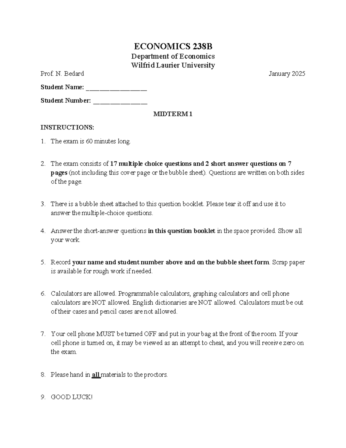 ECON 238B Winter 2025 Midterm 1 Practice Exam Guide - Studocu