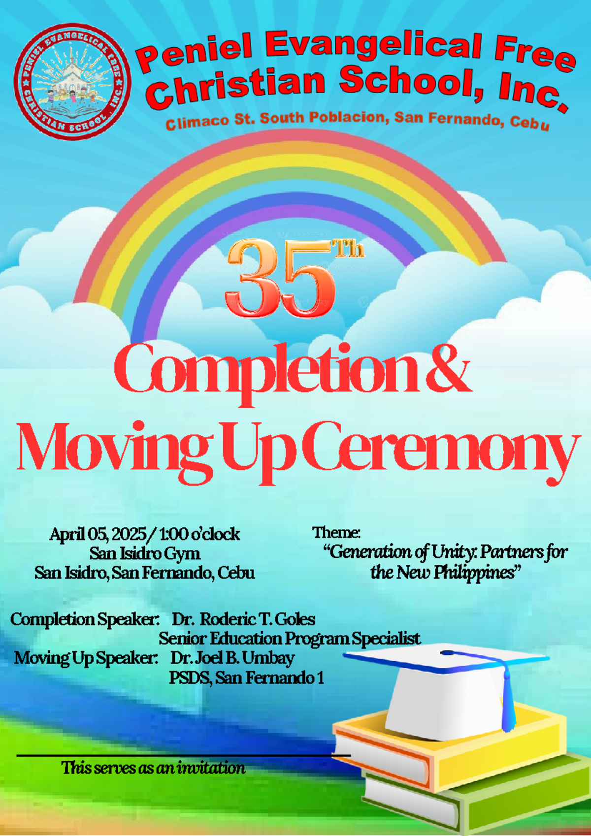 Yellow Blue 3D Graduation Ceremony Program - Completion & Moving Up ...