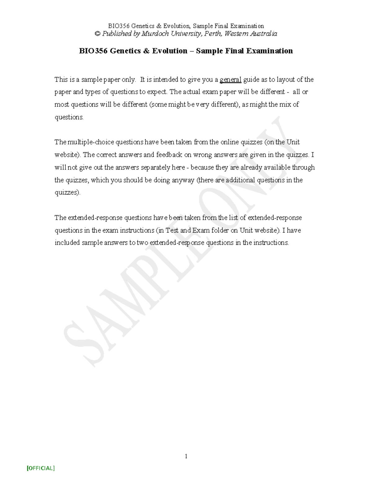 BIO356 Genetics Evolution Sample Final Exam Guide (2025) - Studocu