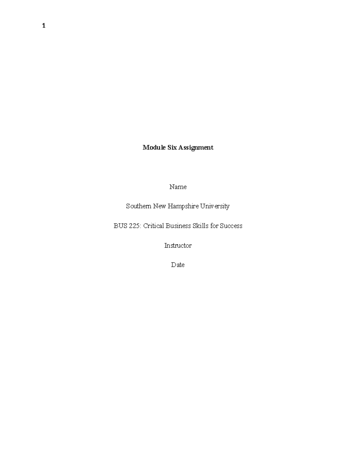 Bus225 module six assignment module six assignment name southern new