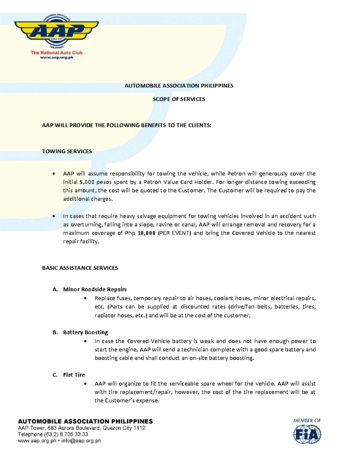 AAP Emergency Roadside Service Scope of Benefits and Assistance - Studocu
