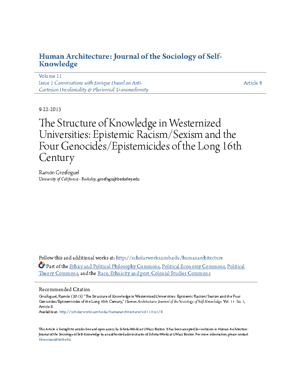 The Structure of Knowledge in Westernized U. - Epistemic Racism/Sexism ...