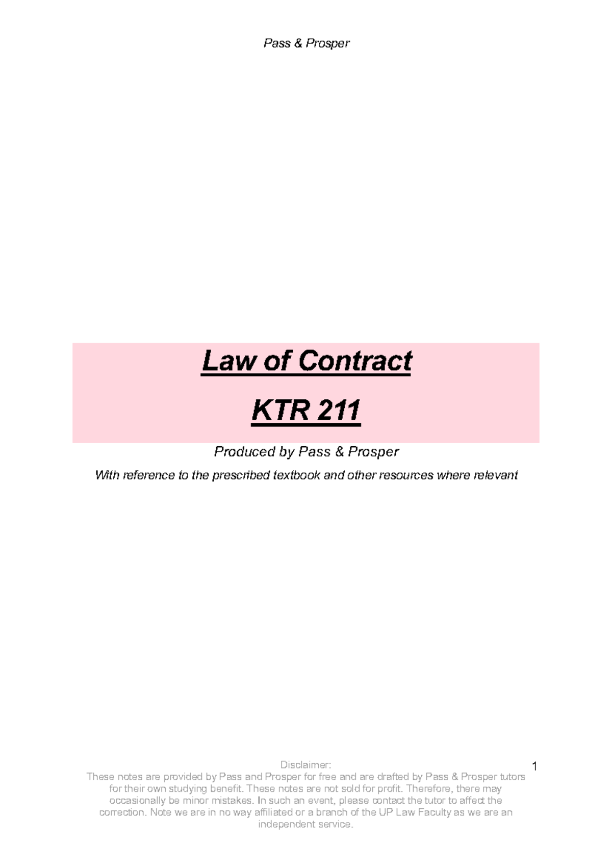 KTR 211 Final Exam Notes: Law of Contract Overview and Key Concepts ...