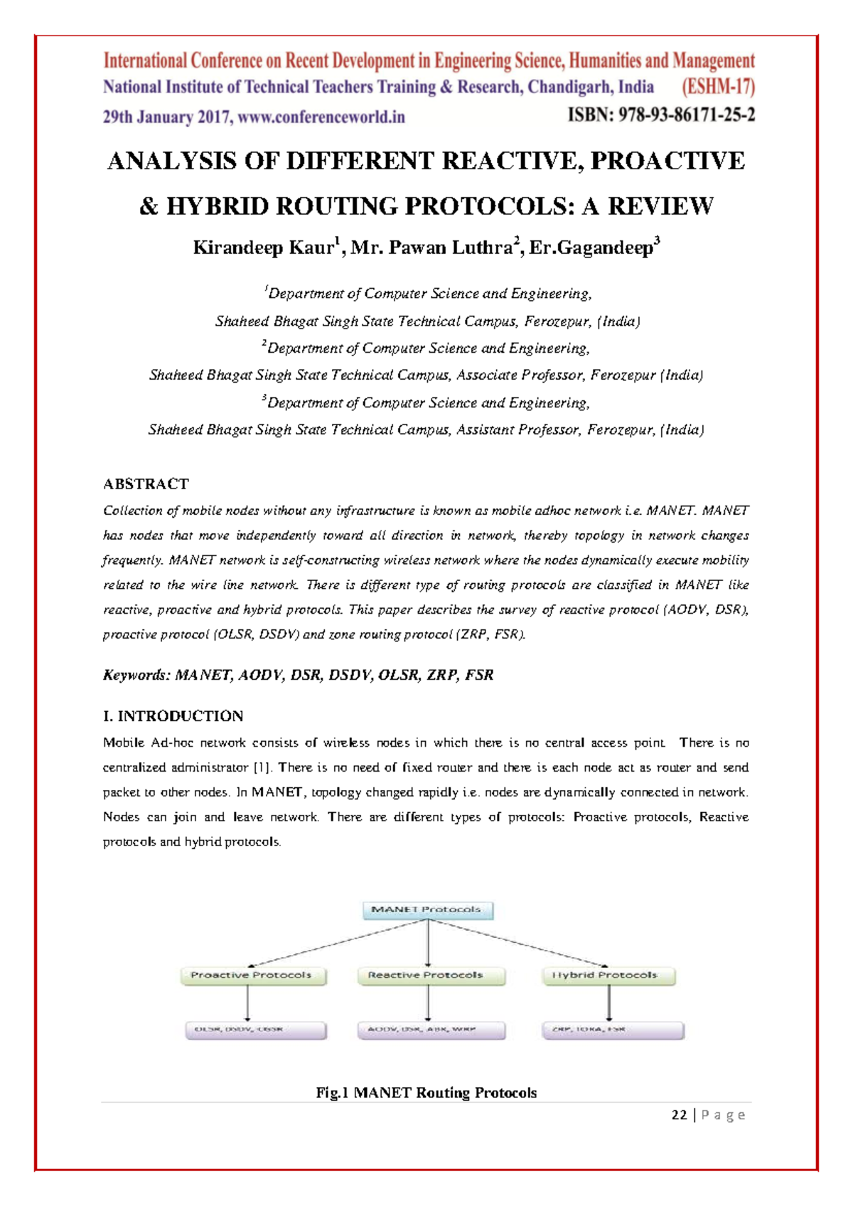 Analysis of Reactive, Proactive & Hybrid Routing Protocols in MANET ...