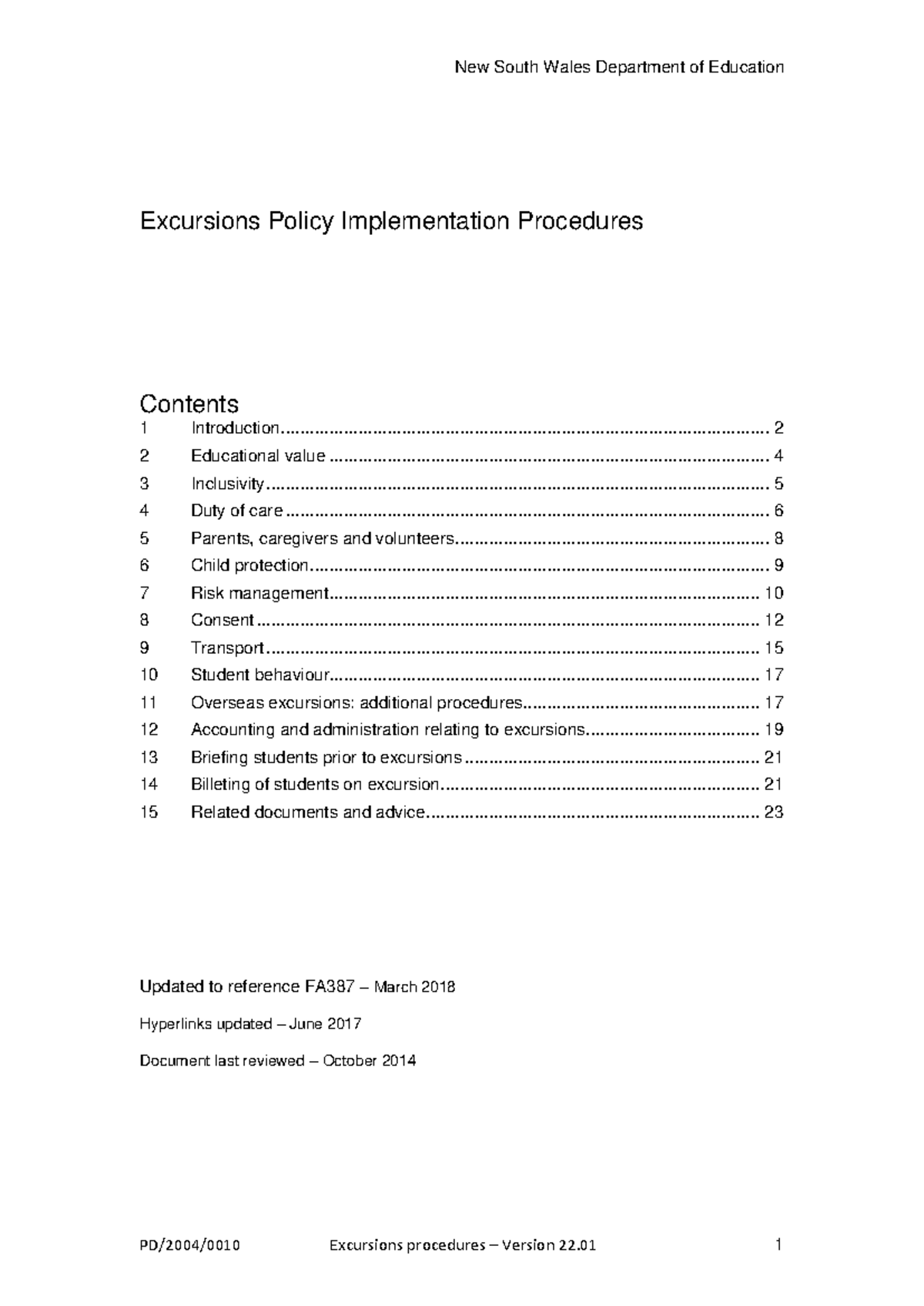 NSW Public Schools Excursion Policy Implementation Guide - Studeersnel
