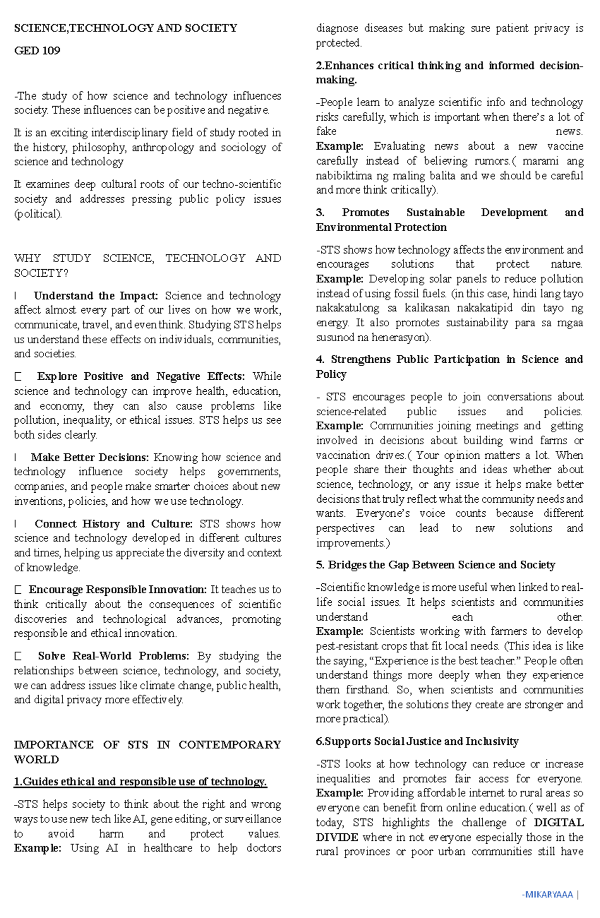 SCIENCE, TECHNOLOGY AND SOCIETY GED 109 Comprehensive Study Guide - Studocu