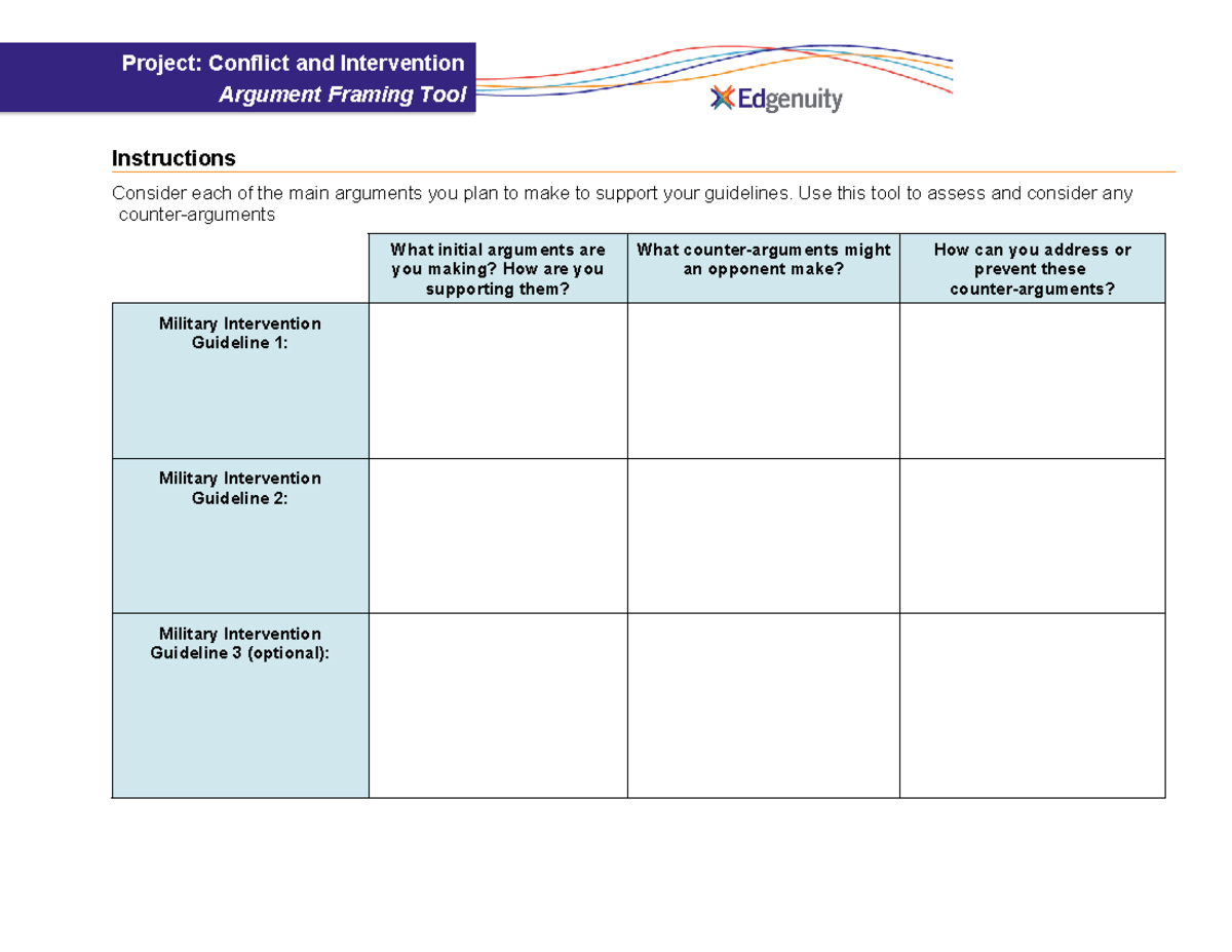 03 Conflict & Intervention Argument Framing Tool: Guidelines & Analysis ...