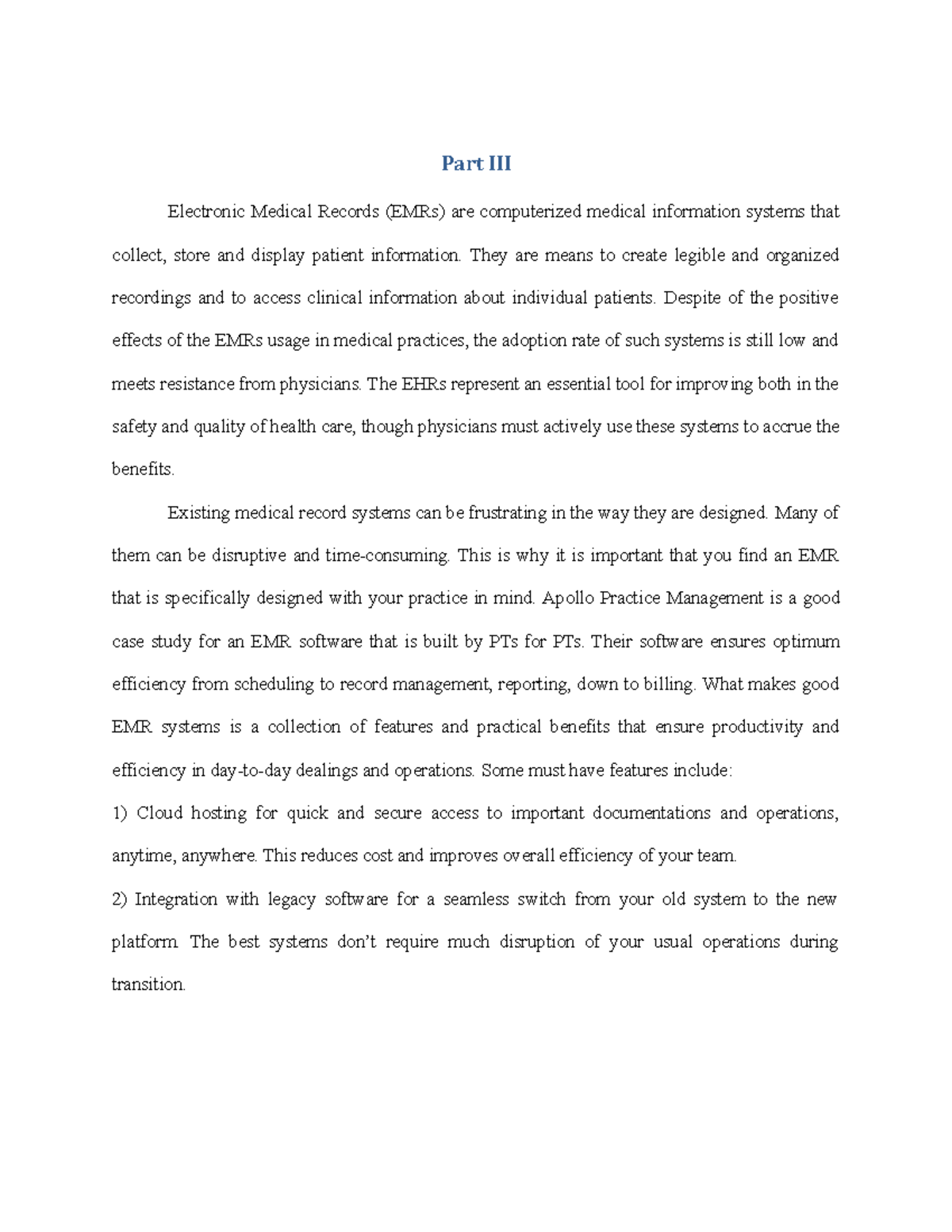 Case Study on Electronic Medical Records (EMRs) and Their Impact - Studocu