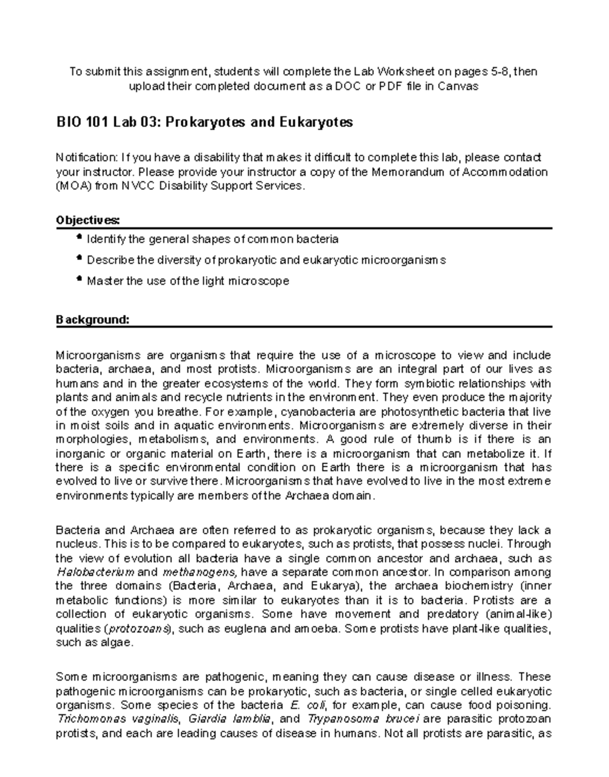 BIO 101 Lab 03^J Prokaryotes and Eukaryotes - To submit this assignment ...