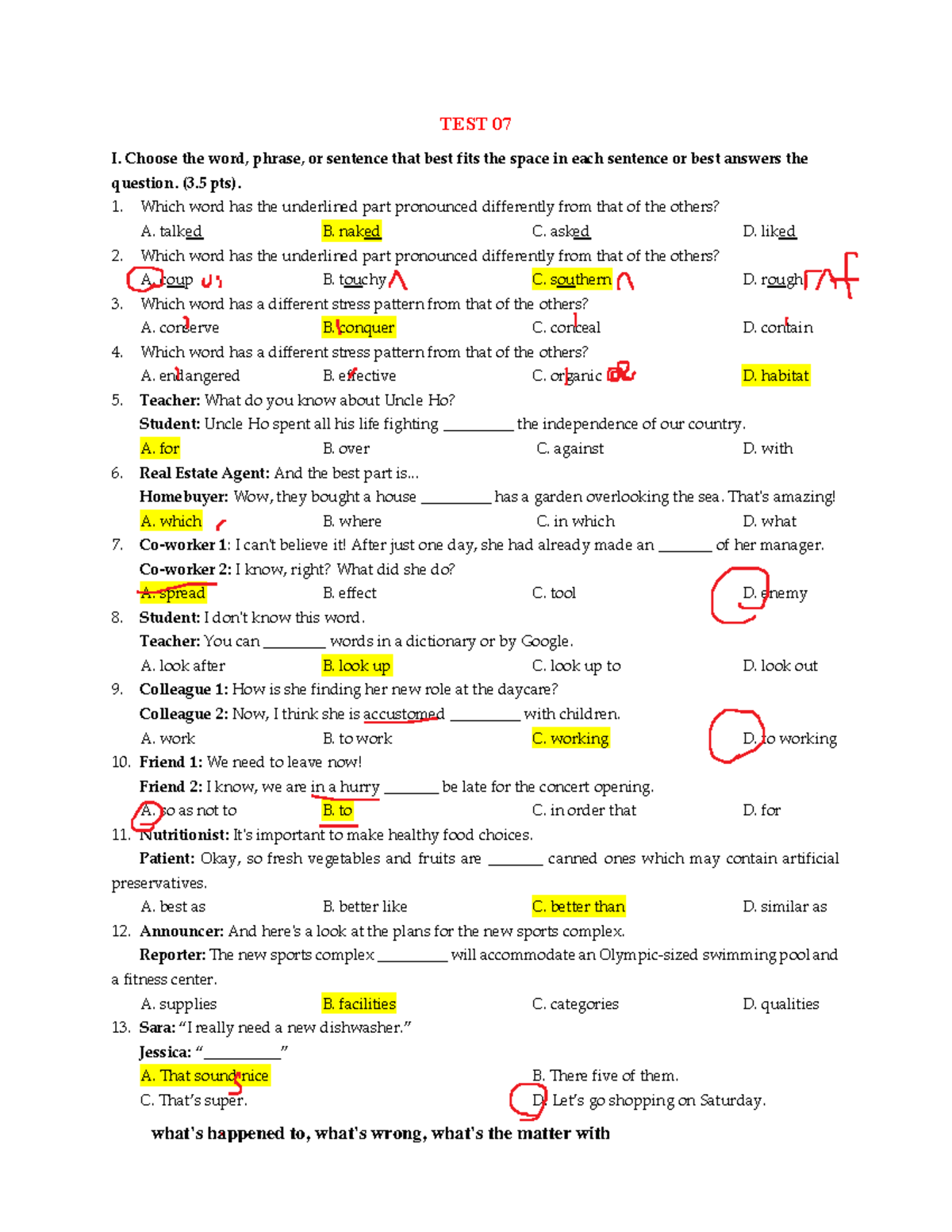 Comprehensive Review for English Language Tests: TEST 07 & 08 - Studocu