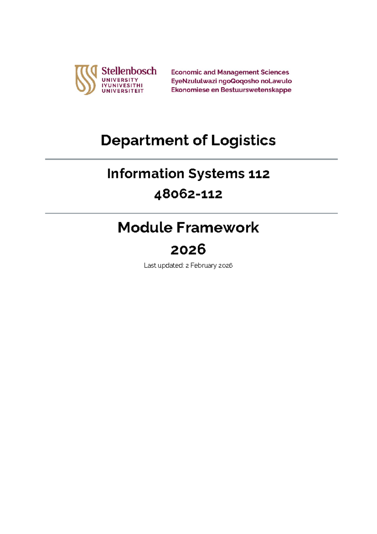 2026 Module Framework for Information Systems 112 - Studocu