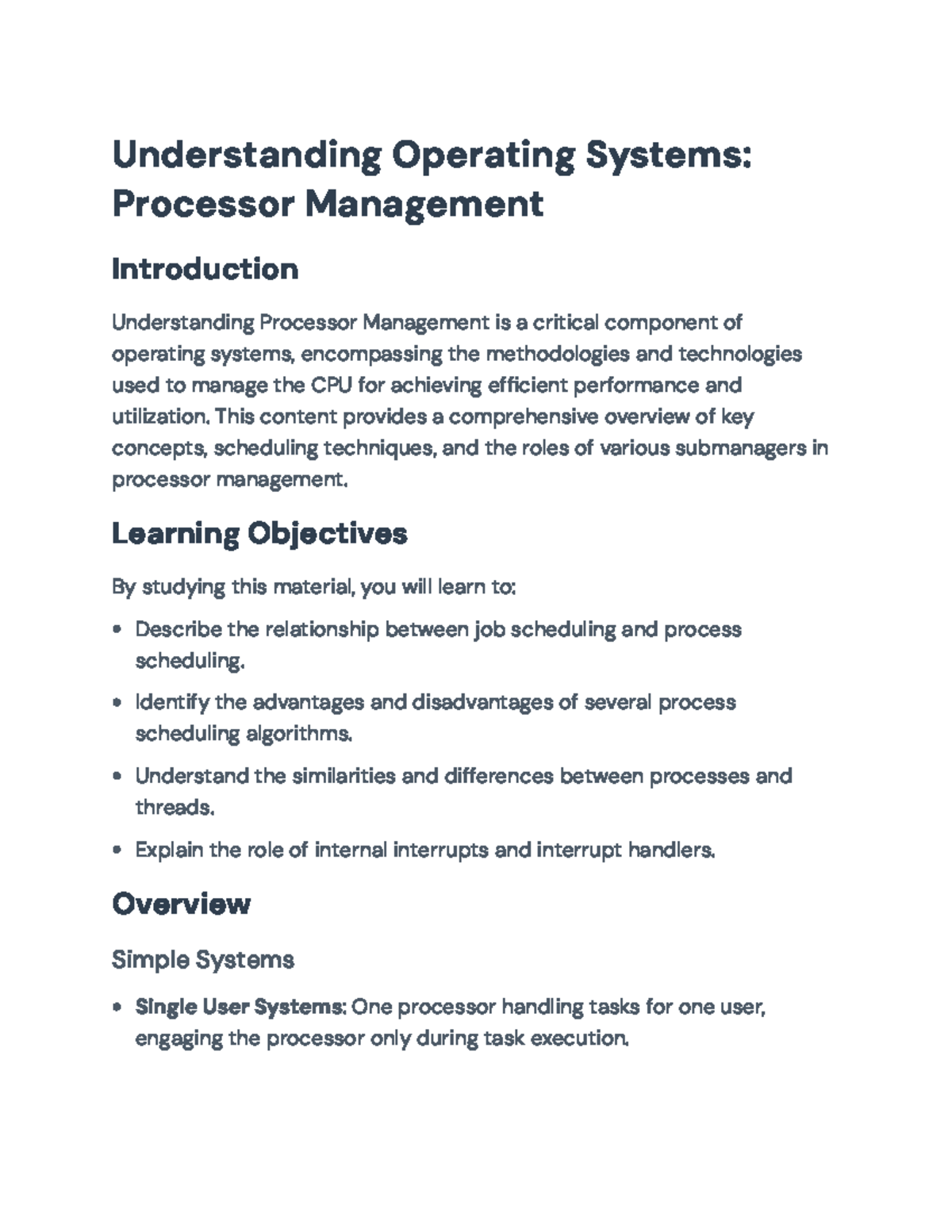 Operating Systems (OS) Concepts: Scheduling & Processor Management ...